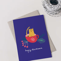 Digitale Weihnachtskarte "Christmas-Cat" - Vorlage A6 zum Ausdrucken