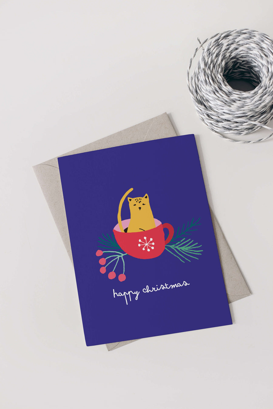 Digitale Weihnachtskarte "Christmas-Cat" - Vorlage A6 zum Ausdrucken