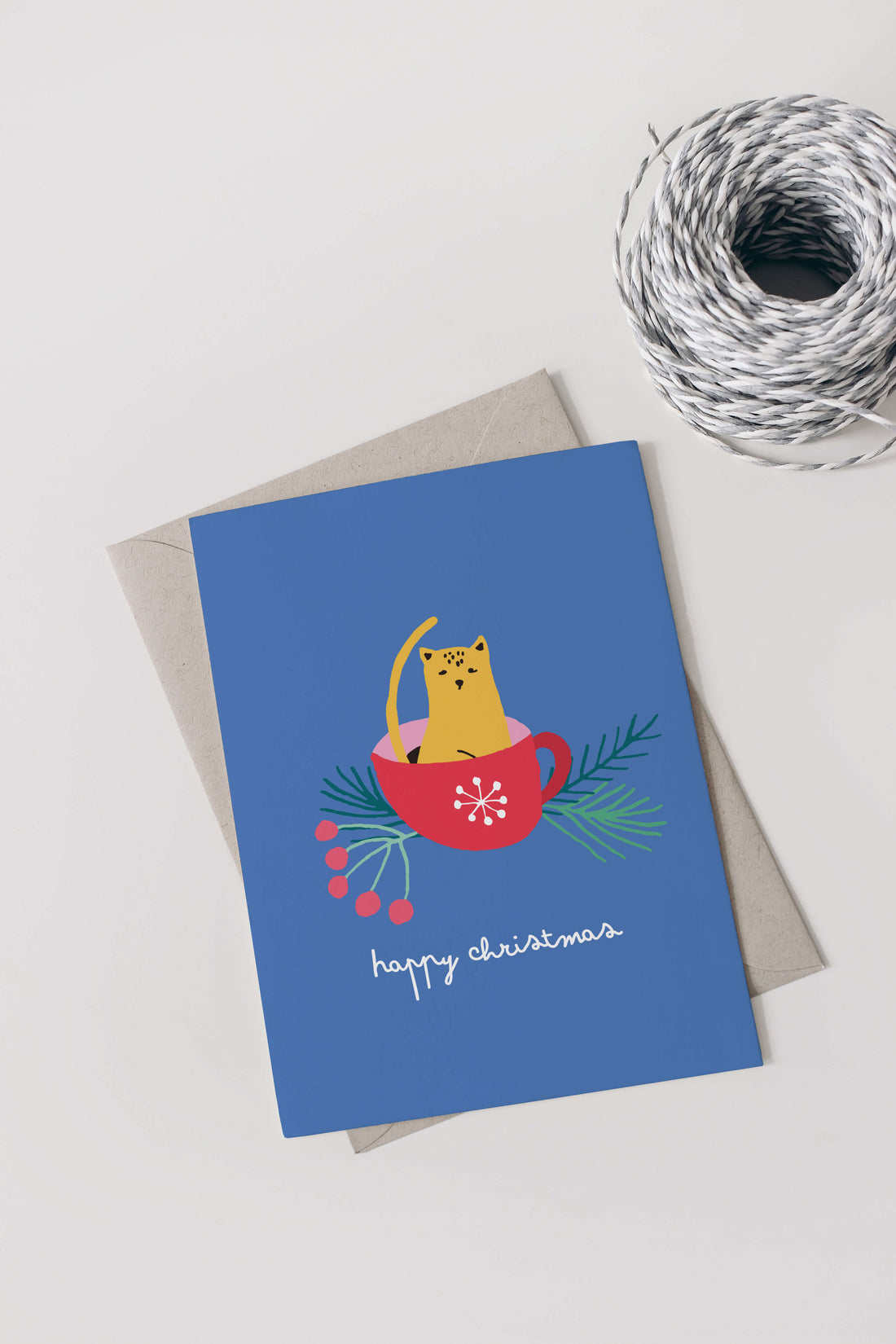 Digitale Weihnachtskarte "Christmas-Cat" - Vorlage A6 zum Ausdrucken