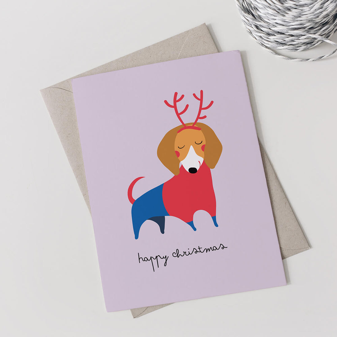 Digitale Weihnachtskarte "Christmas-Dog" - Vorlage A6 zum Ausdrucken