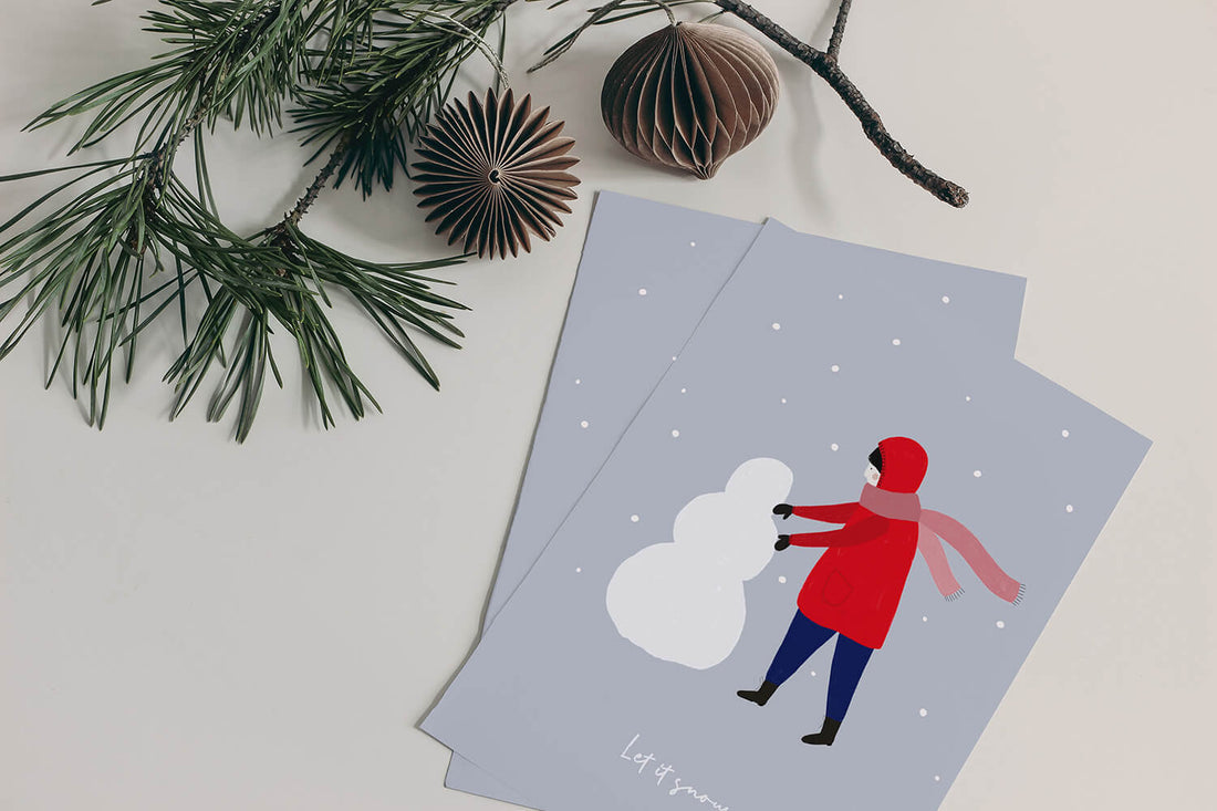 Digitale Weihnachtskarte "Snowman" - Vorlage A6 zum Ausdrucken