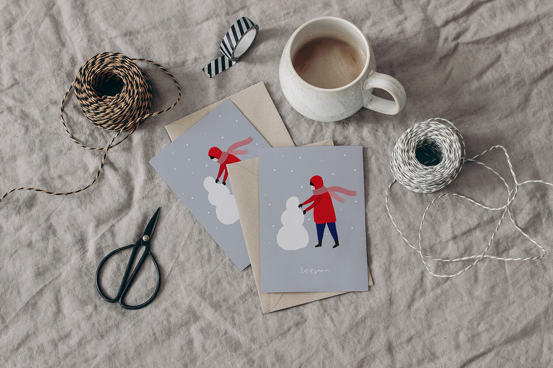 Digitale Weihnachtskarte "Snowman" - Vorlage A6 zum Ausdrucken