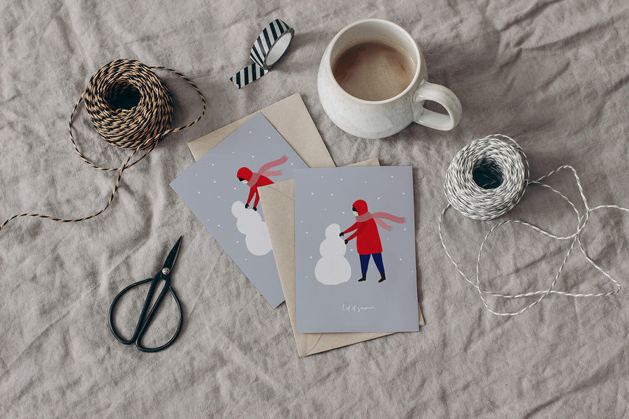 Digitale Weihnachtskarte "Snowman" - Vorlage A6 zum Ausdrucken