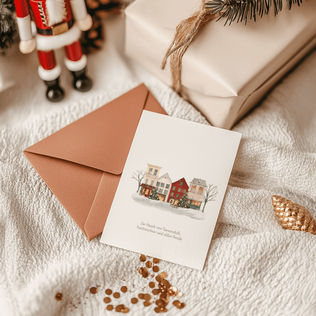 Kleine Stadt im Weihnachtslicht - Klappkarten im 10er-Pack