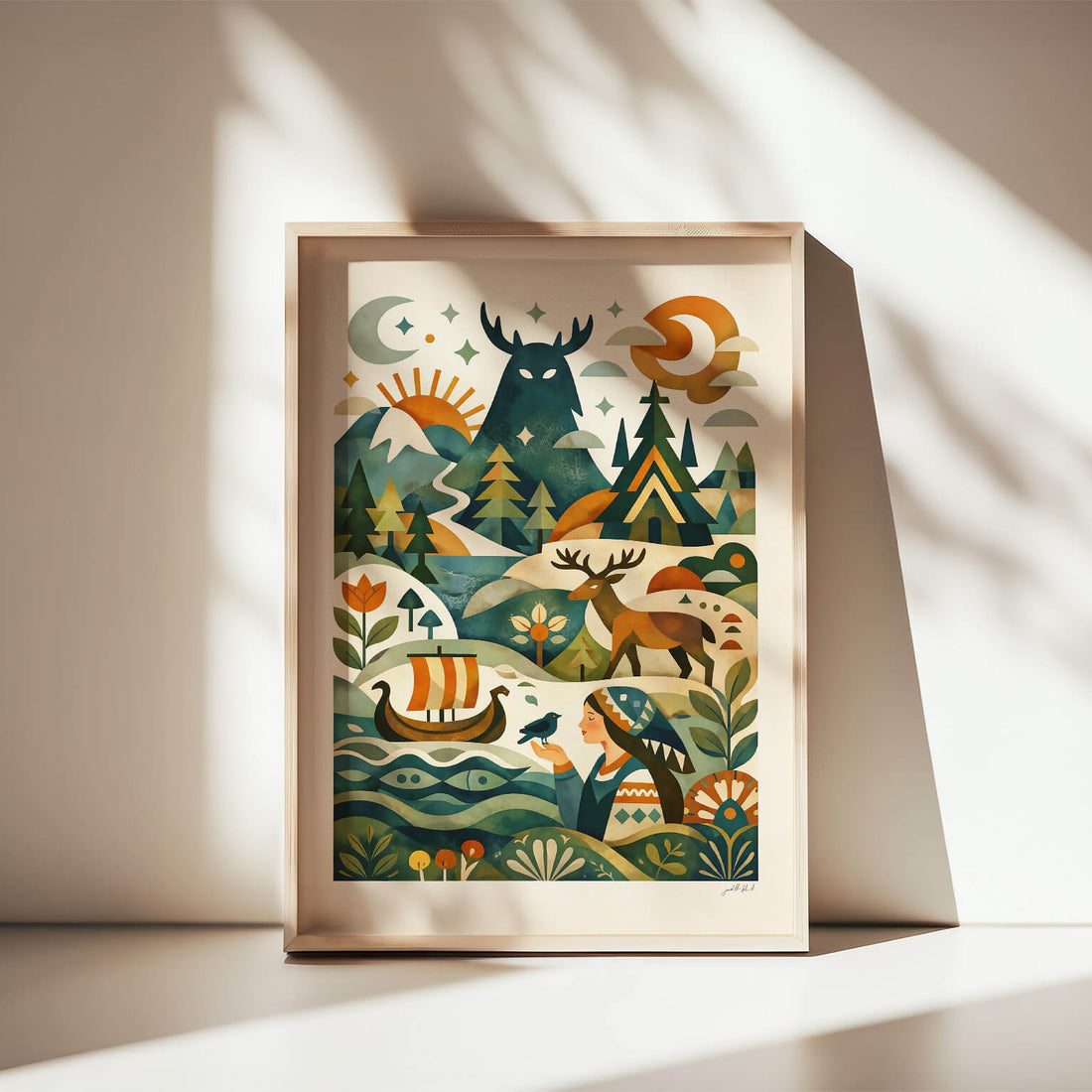 Nordische Mythen | Kunstdruck im Holzrahmen